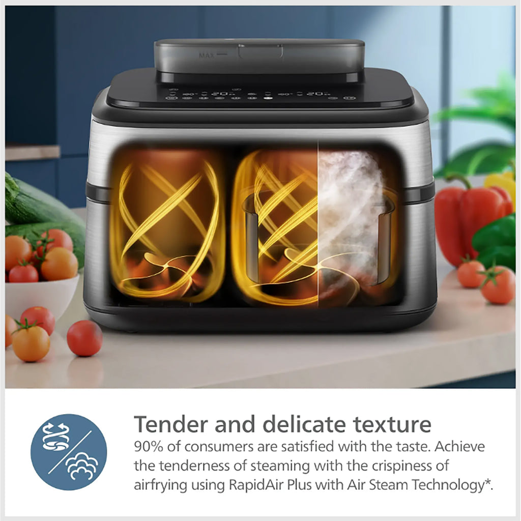 Philips 5000 Series Dual Basket Air Fryer with Steam – Silver - NA555_09