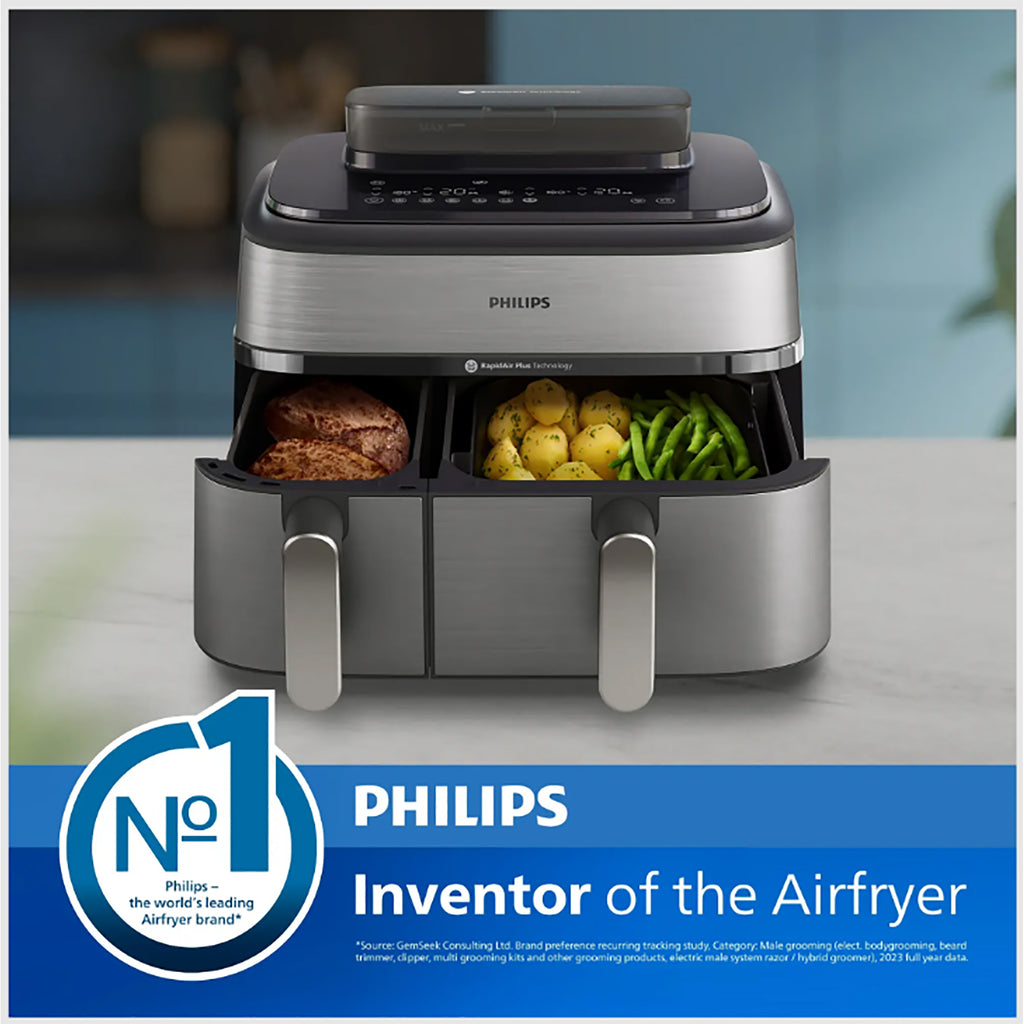 Philips 5000 Series Dual Basket Air Fryer with Steam – Silver - NA555_09