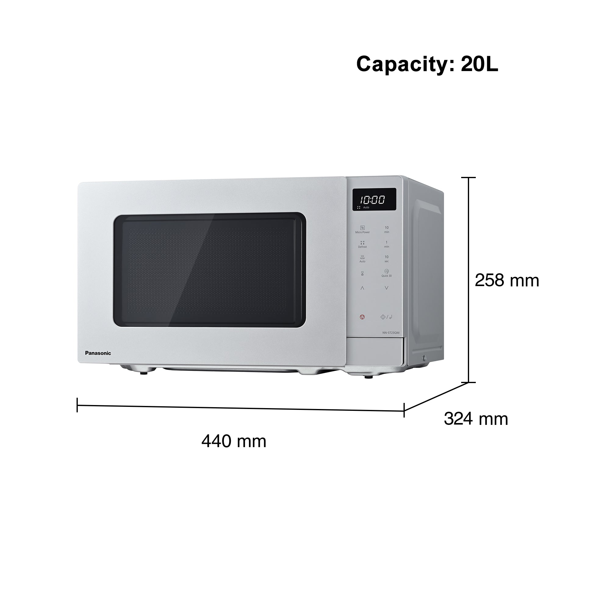 Panasonic 20L 800W Compact Microwave Oven in Silver - NN-ST23QMBPQ