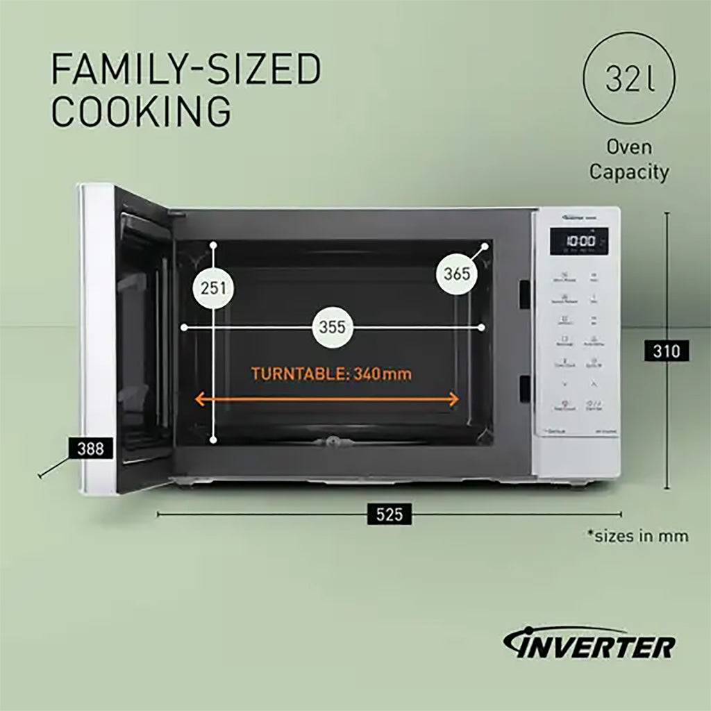 Panasonic 32L 1000W Solo Inverter Microwave Oven in White - NN-ST64QWBPQ