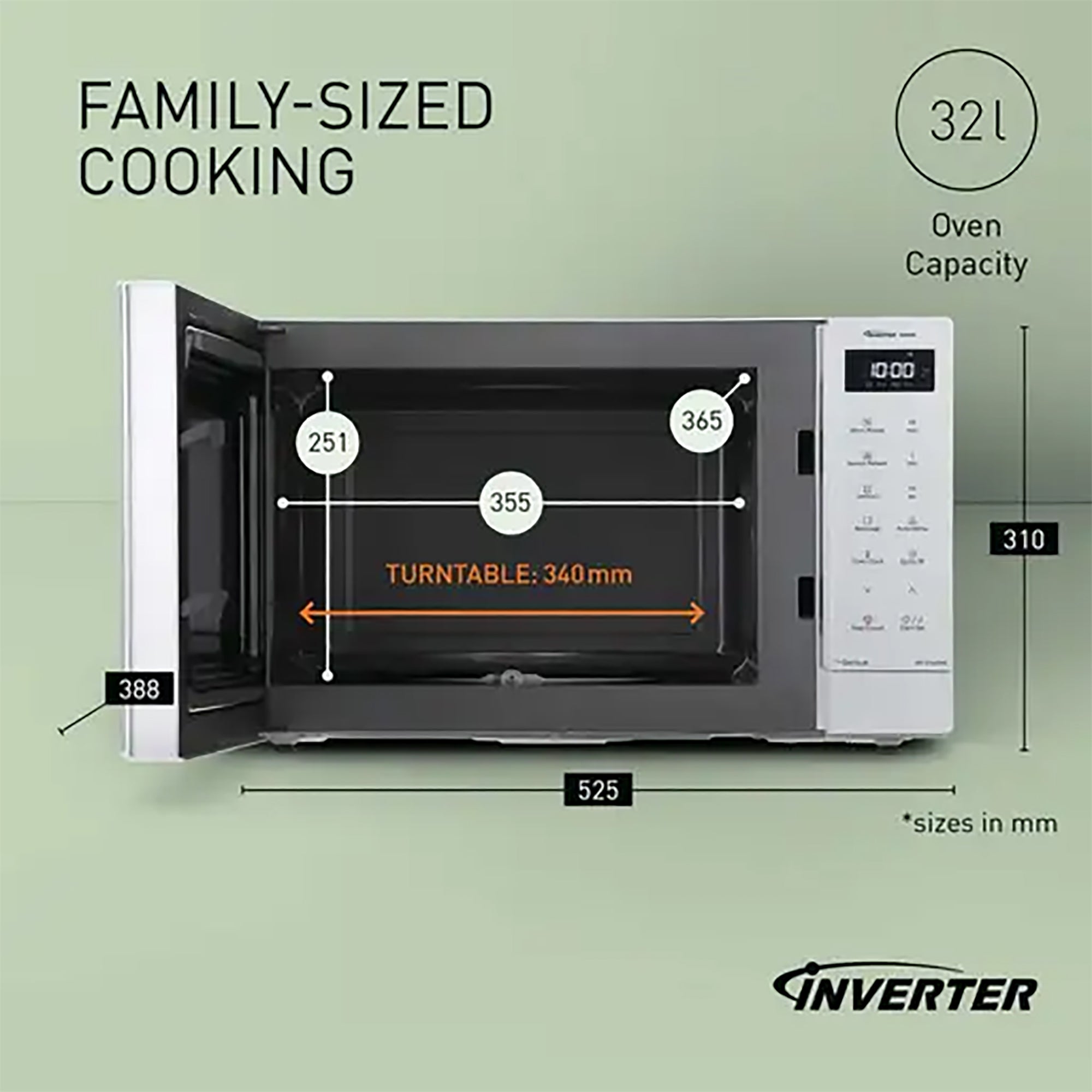 Panasonic 32L 1000W Solo Inverter Microwave Oven in White - NN-ST64QWBPQ
