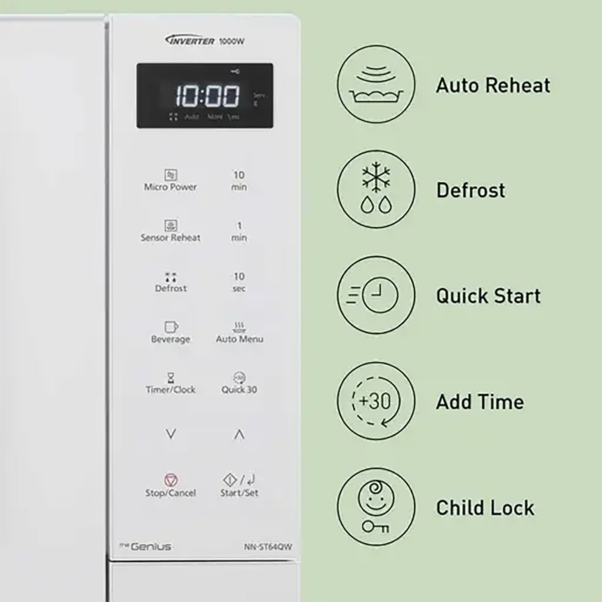 Panasonic 32L 1000W Solo Inverter Microwave Oven in White - NN-ST64QWBPQ