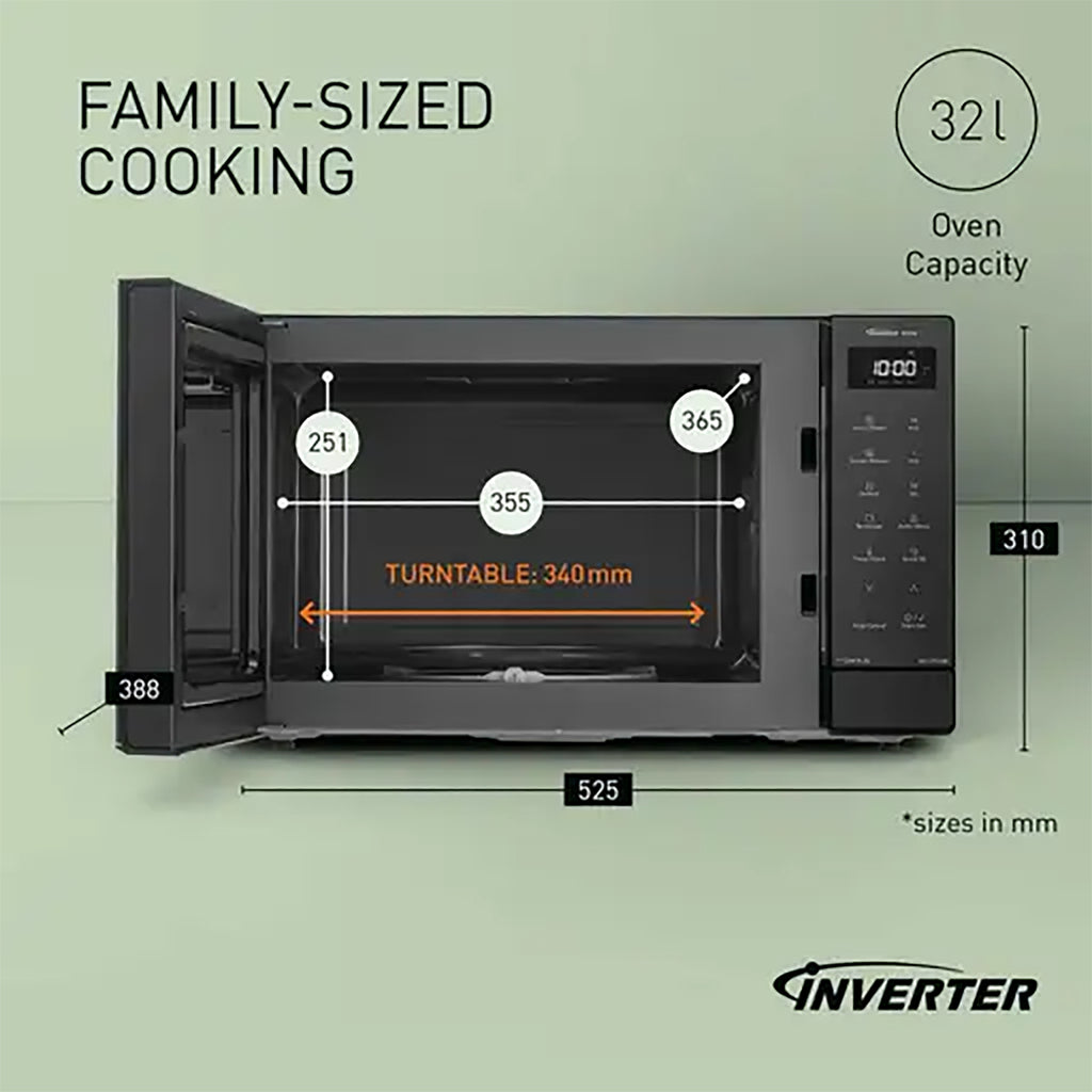 Panasonic 32L 1000W Solo Inverter Microwave in Black - NN-ST65QBBPQ