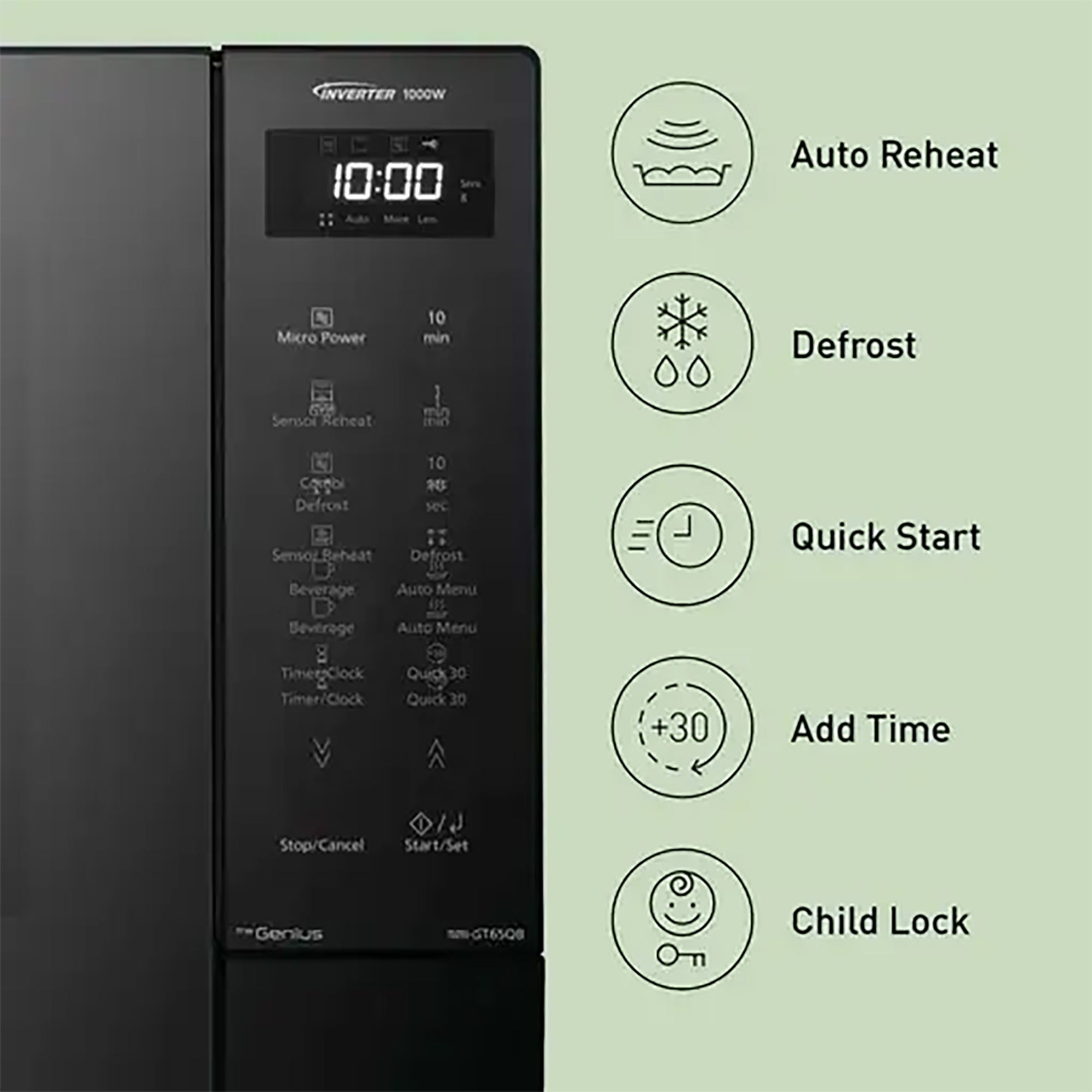Panasonic 32L 1000W Solo Inverter Microwave in Black - NN-ST65QBBPQ