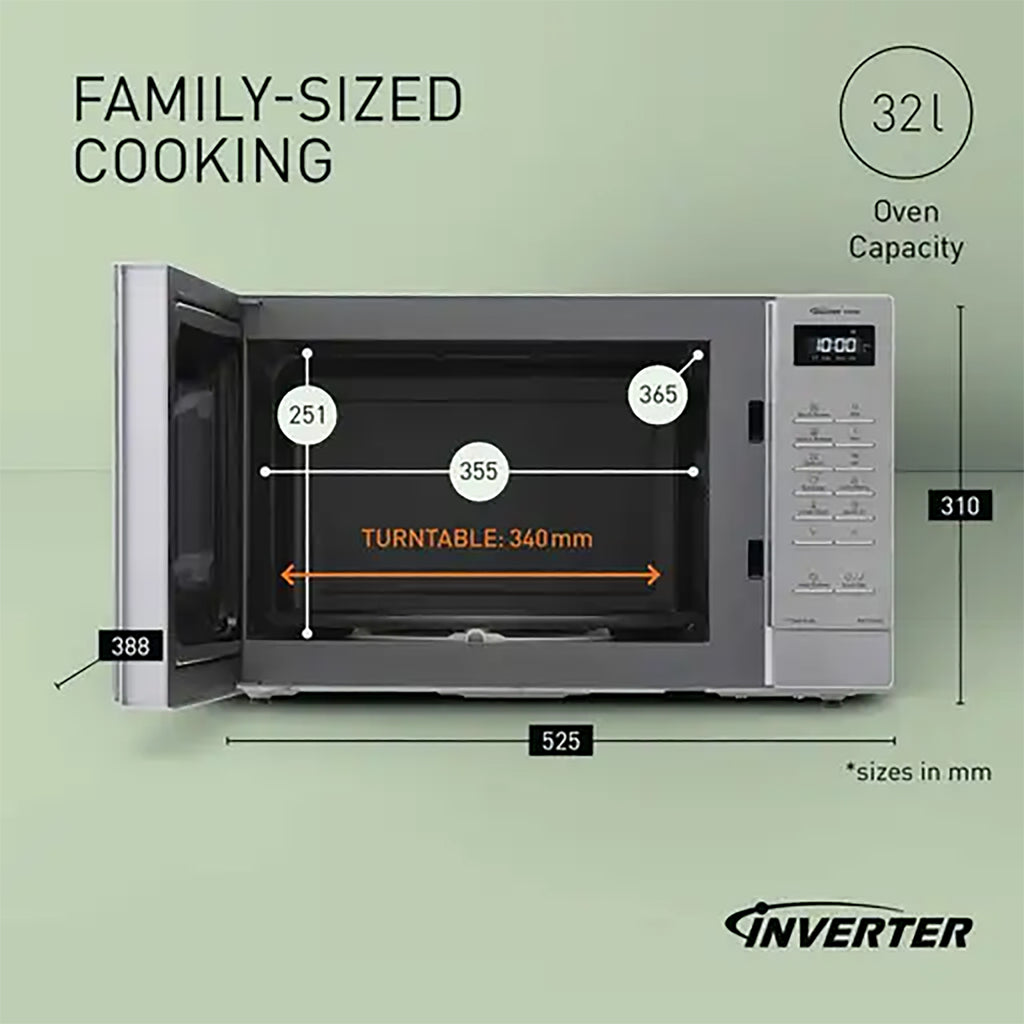 Panasonic 32L 1000W Solo Inverter Microwave in Silver - NN-ST68QSBPQ