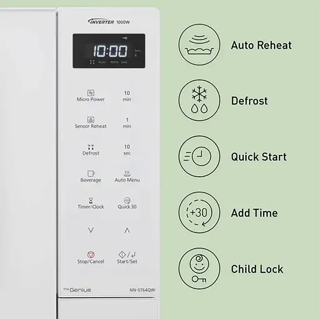 Panasonic 32L 1000W Solo Inverter Microwave in Silver - NN-ST68QSBPQ
