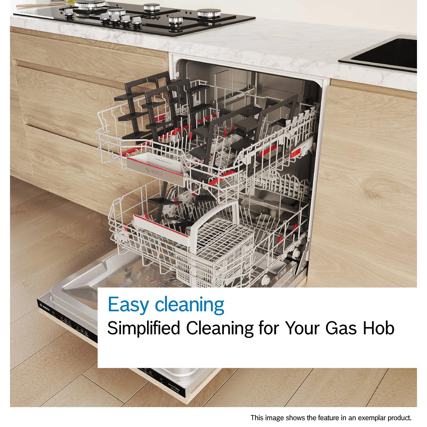 Bosch PCP6A6I90 4 Burner Built In Gas Hob with Rotary Controls, Black Enamel with Cast Iron Pan Supports