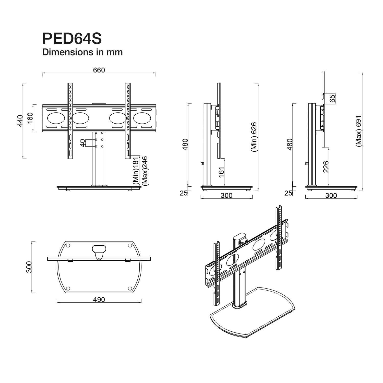 TTAP PED64S Swivel Tabletop TV Stand
