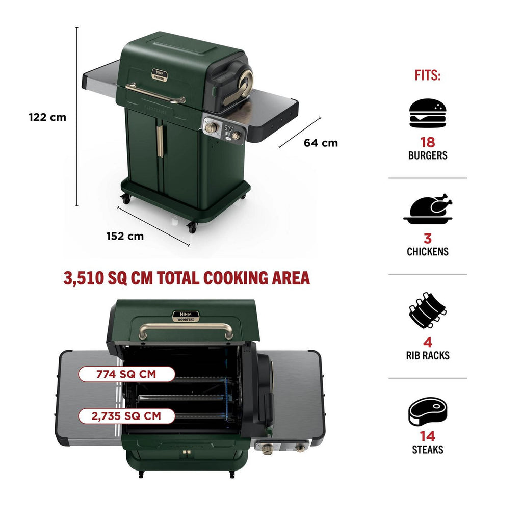 Ninja PG301UKGN FlexFlame Gas BBQ & Outdoor Cooking System - Green