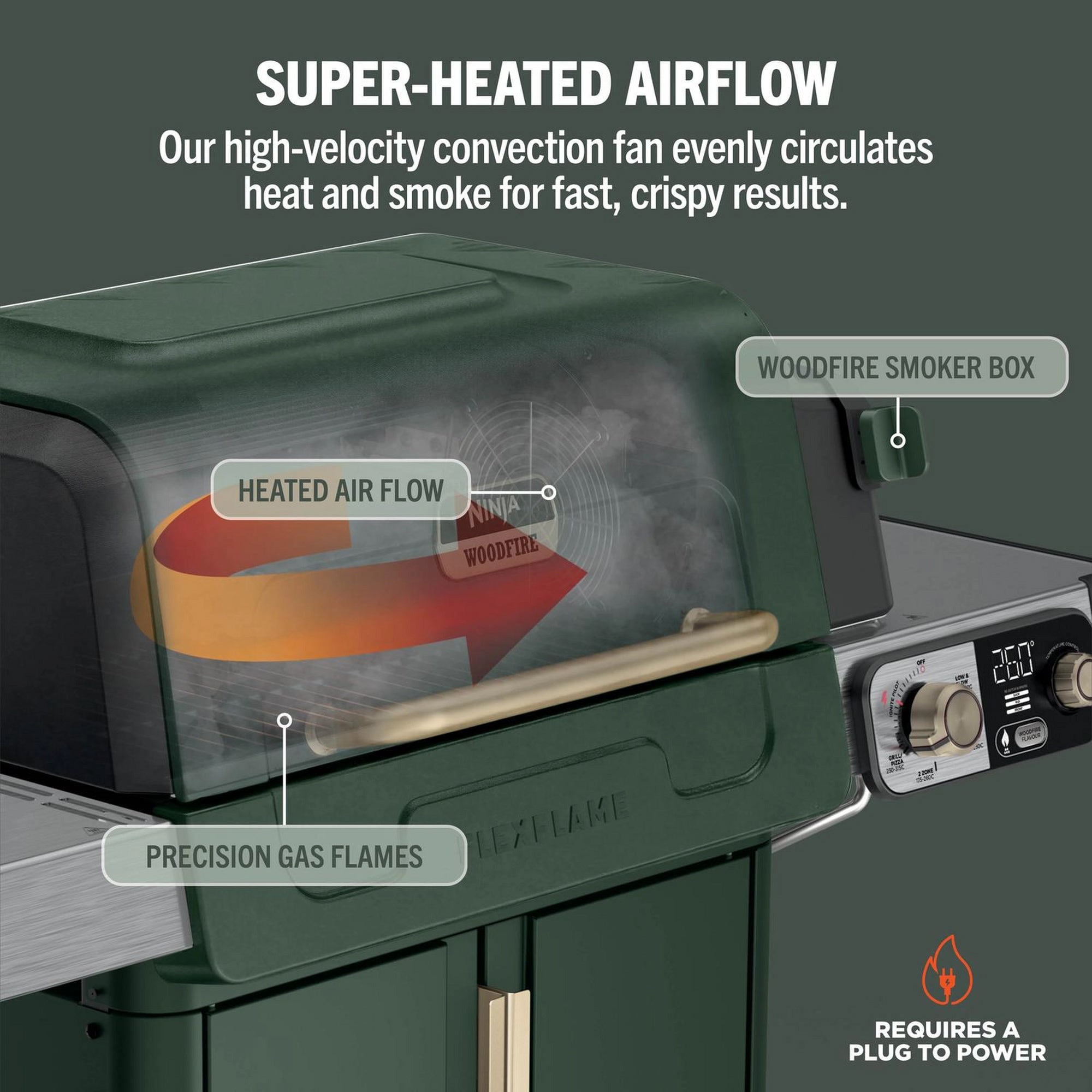Ninja PG301UKGN FlexFlame Gas BBQ & Outdoor Cooking System - Green