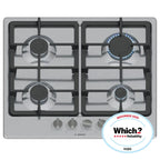 Bosch PGP6B5K90 4 Burner Built In Gas Hob with Rotary Controls, Stainless Steel with Cast Iron Pan Supports