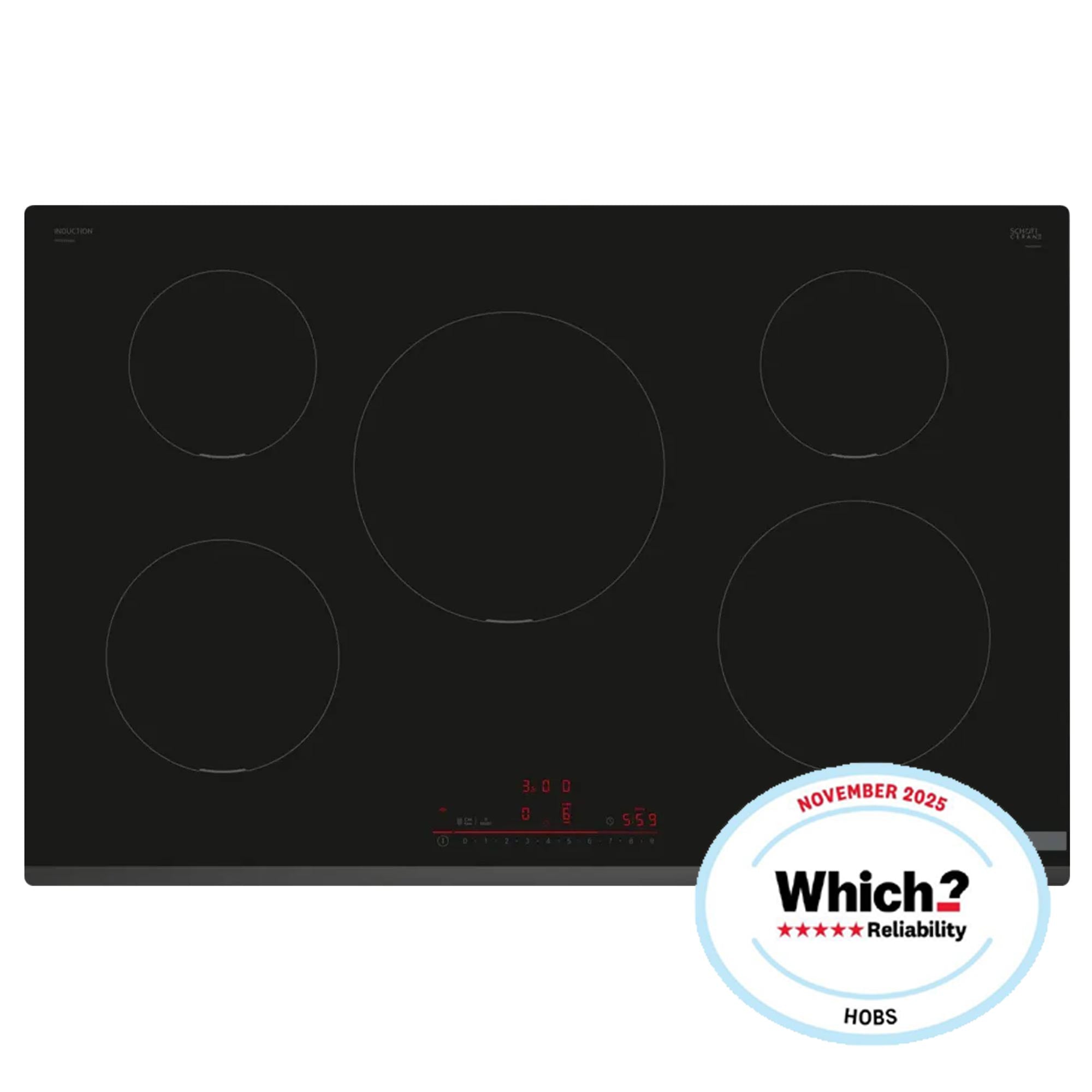 Bosch PIV831HB1E 80cm 5 Zone Built-In Electric Induction Hob with Touch Control, 32 Amp, Black Glass