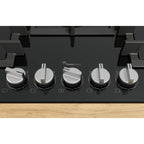 Bosch PPQ7A6I40 5 Burner Built In Gas Hob with Rotary Controls, Black Tempered Glass with Cast Iron Pan Supports