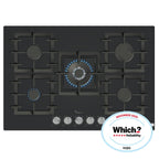 Bosch PPQ7A6I40 5 Burner Built In Gas Hob with Rotary Controls, Black Tempered Glass with Cast Iron Pan Supports