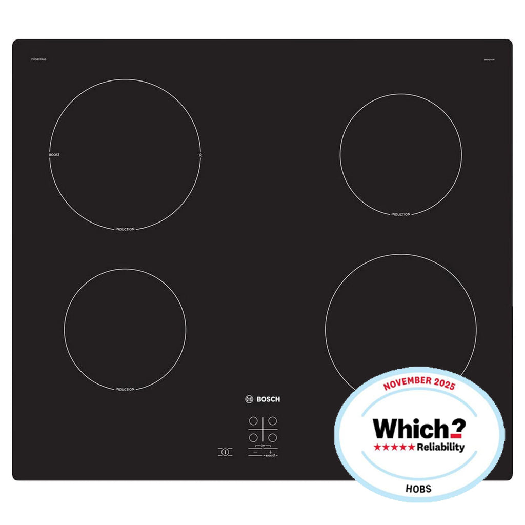 Bosch PUG61RAA5B 60cm 4 Zone Built-In Electric Induction Hob with Touch Control, 13 Amp, Black Glass