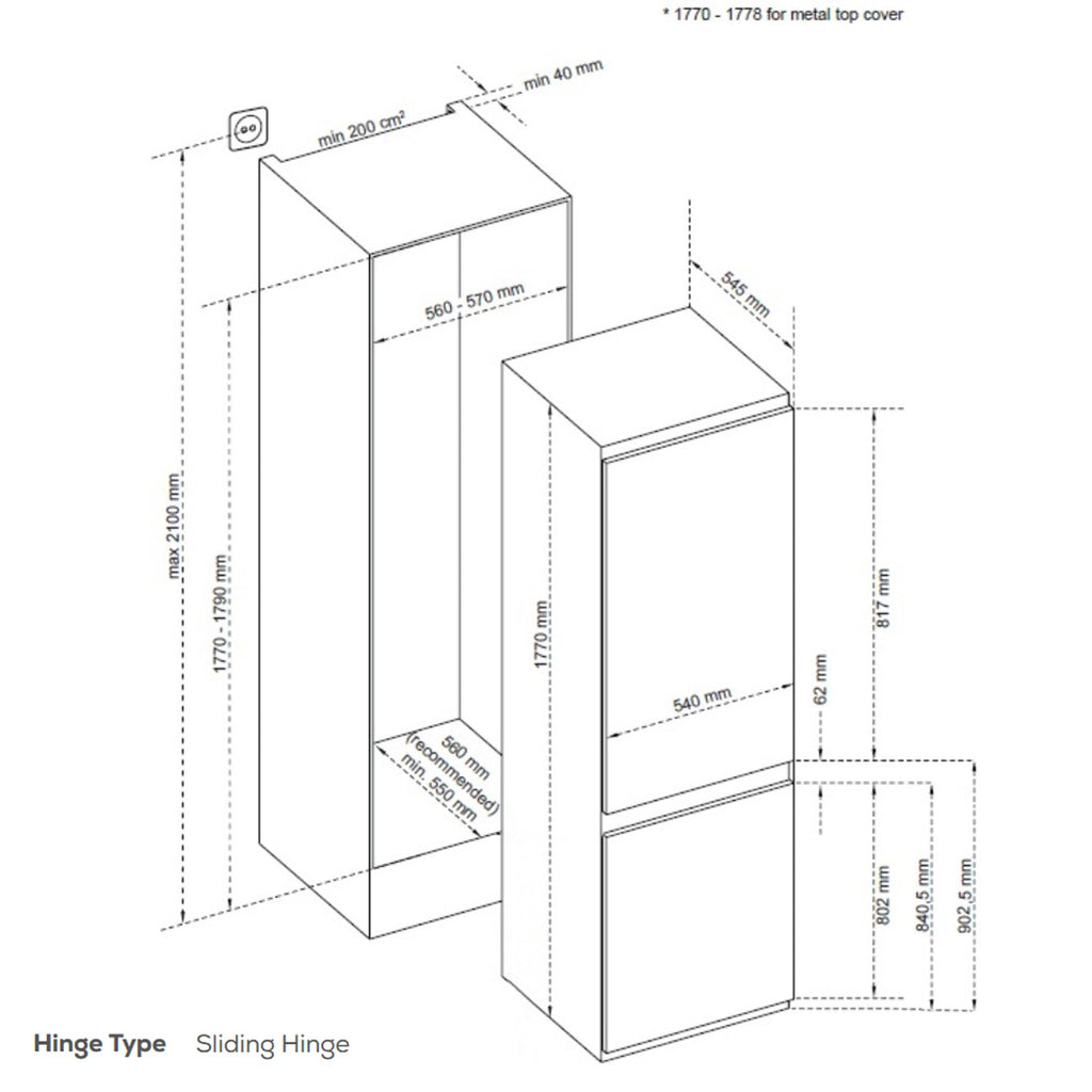 Sensis RFCMBI015450EW 177cm Tall Integrated Fridge Freezer, 145 Litre Fridge, 85 Litre Freezer, 54cm Wide, Frost Free