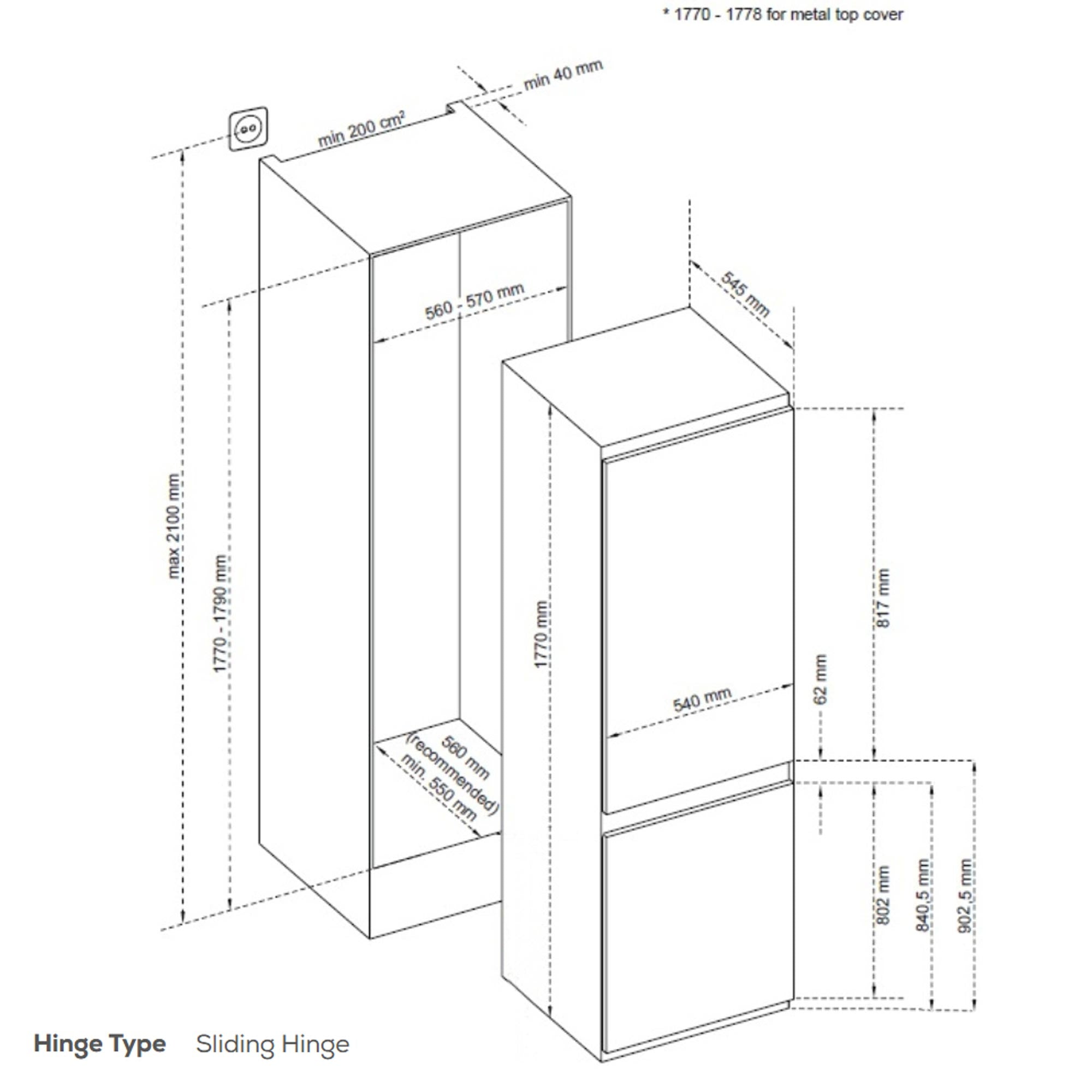 Sensis RFCMBI015450EW 177cm Tall Integrated Fridge Freezer, 145 Litre Fridge, 85 Litre Freezer, 54cm Wide, Frost Free