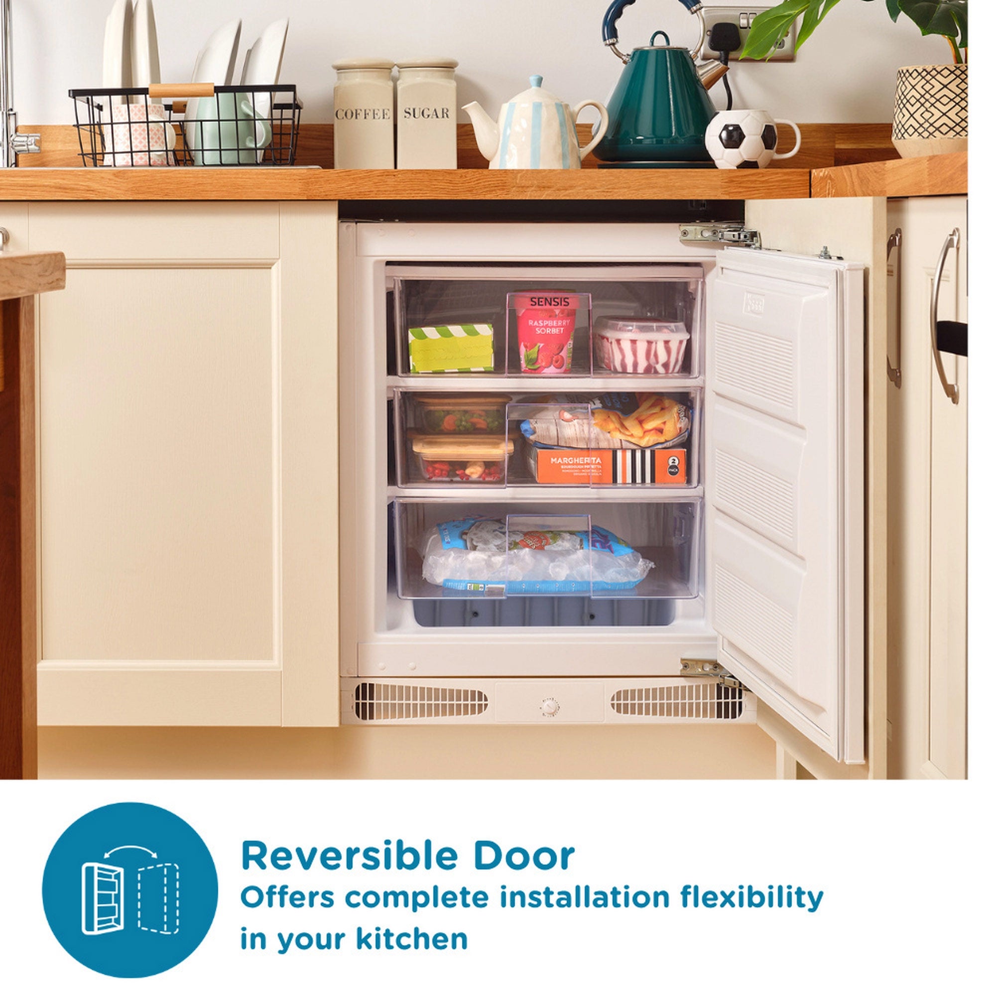 Sensis RFUCBI01Z54EW 82cm Undercounter Integrated Fixed Hinge Freezer, 96 Litres, 60cm Wide
