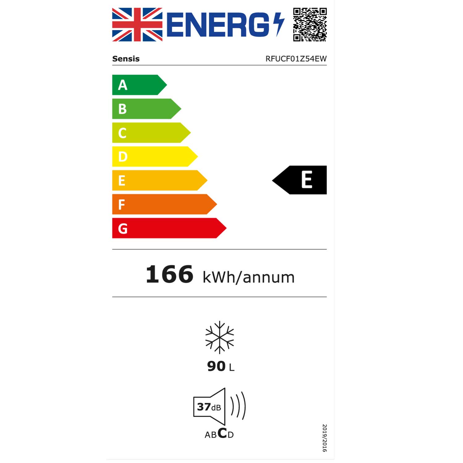 Sensis RFUCF01Z54EW Undercounter Freezer, 90 Litre Capacity, 55cm Wide, Low Frost, White
