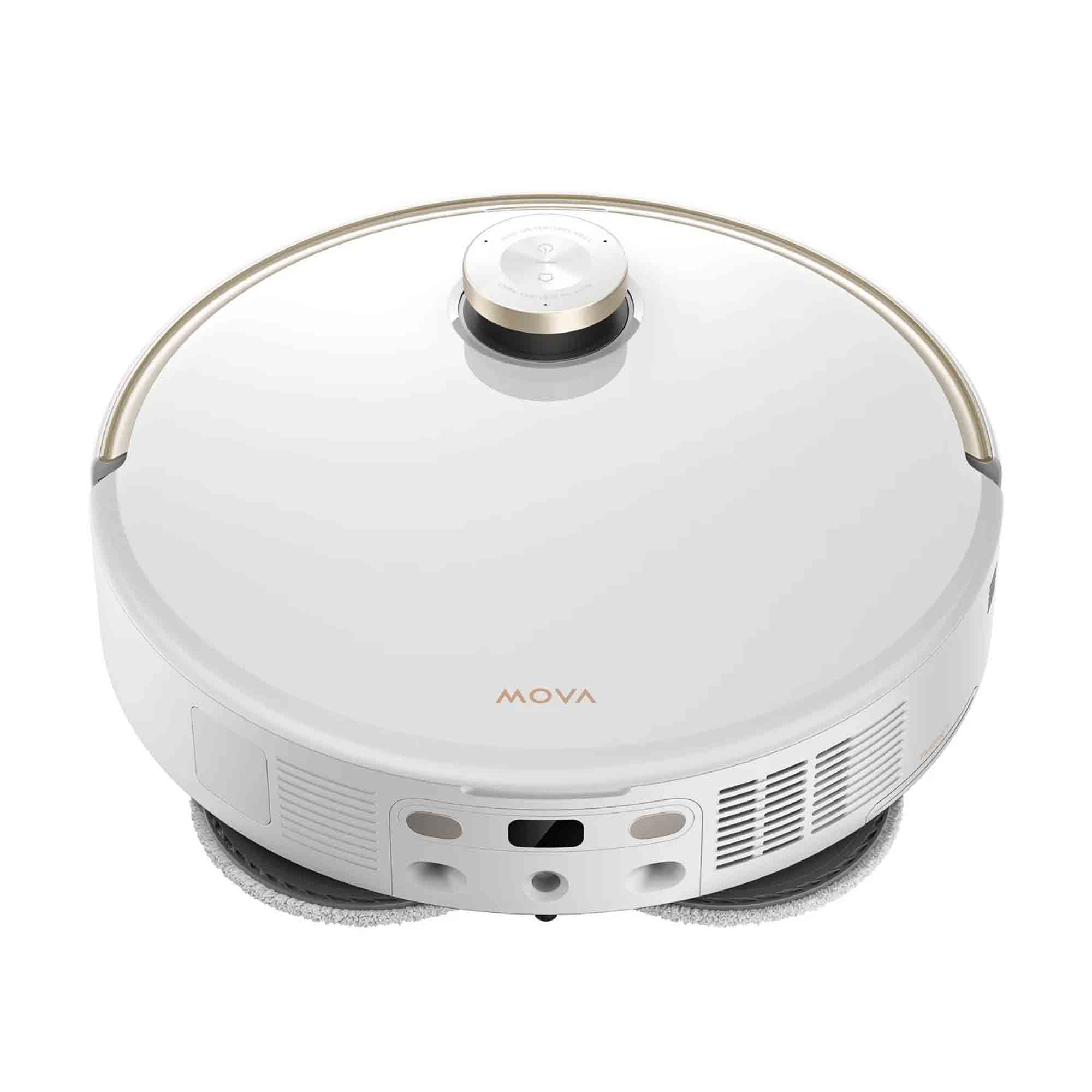 White robot vacuum cleaner with 'Mova' branding on a white background