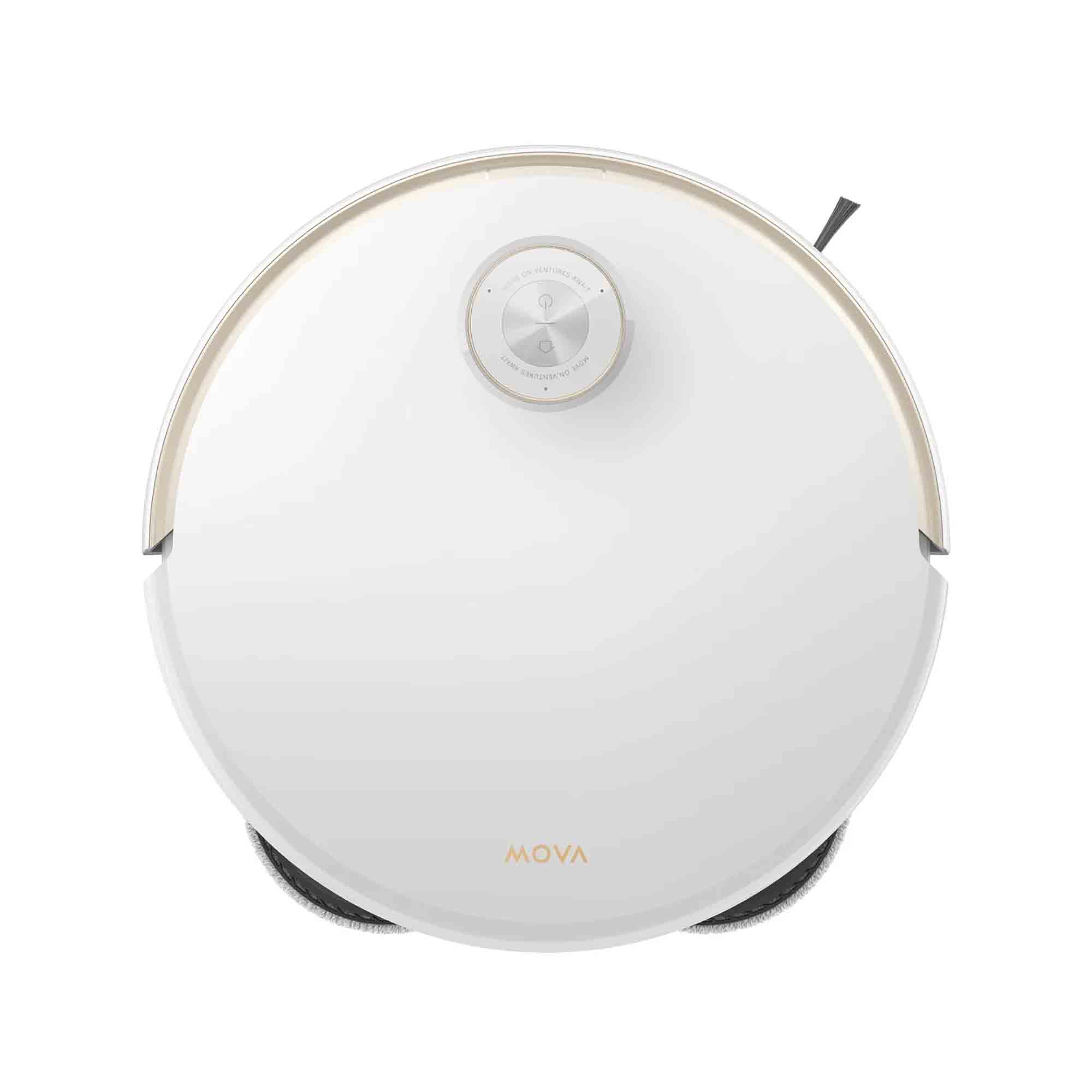 White robot vacuum cleaner with 'Mova' branding on a white background