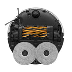 Close-up of a robotic vacuum cleaner's cleaning mechanism on a white background