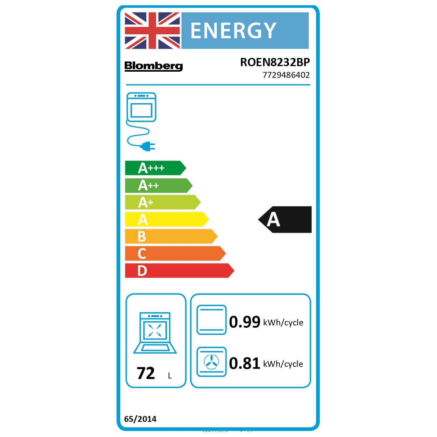 Blomberg ROEN8232BP Built-In Single Electric Multifunction Oven with Grill, Black