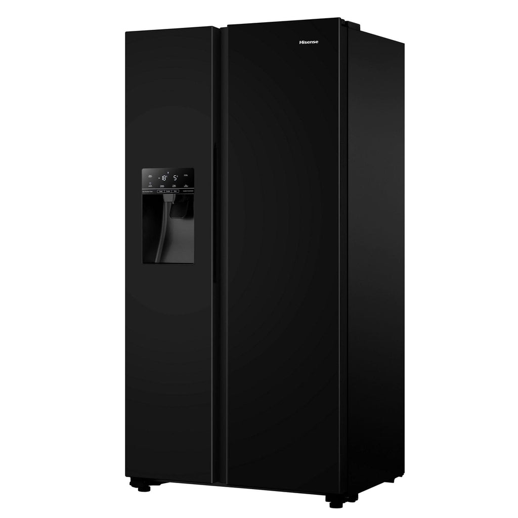 Hisense RS694N4TBE 179cm Tall American Fridge Freezer with Non-plumbed Ice & Water, 371 Litre Fridge, 191 Litre Freezer, 90cm Wide, Frost Free, Black