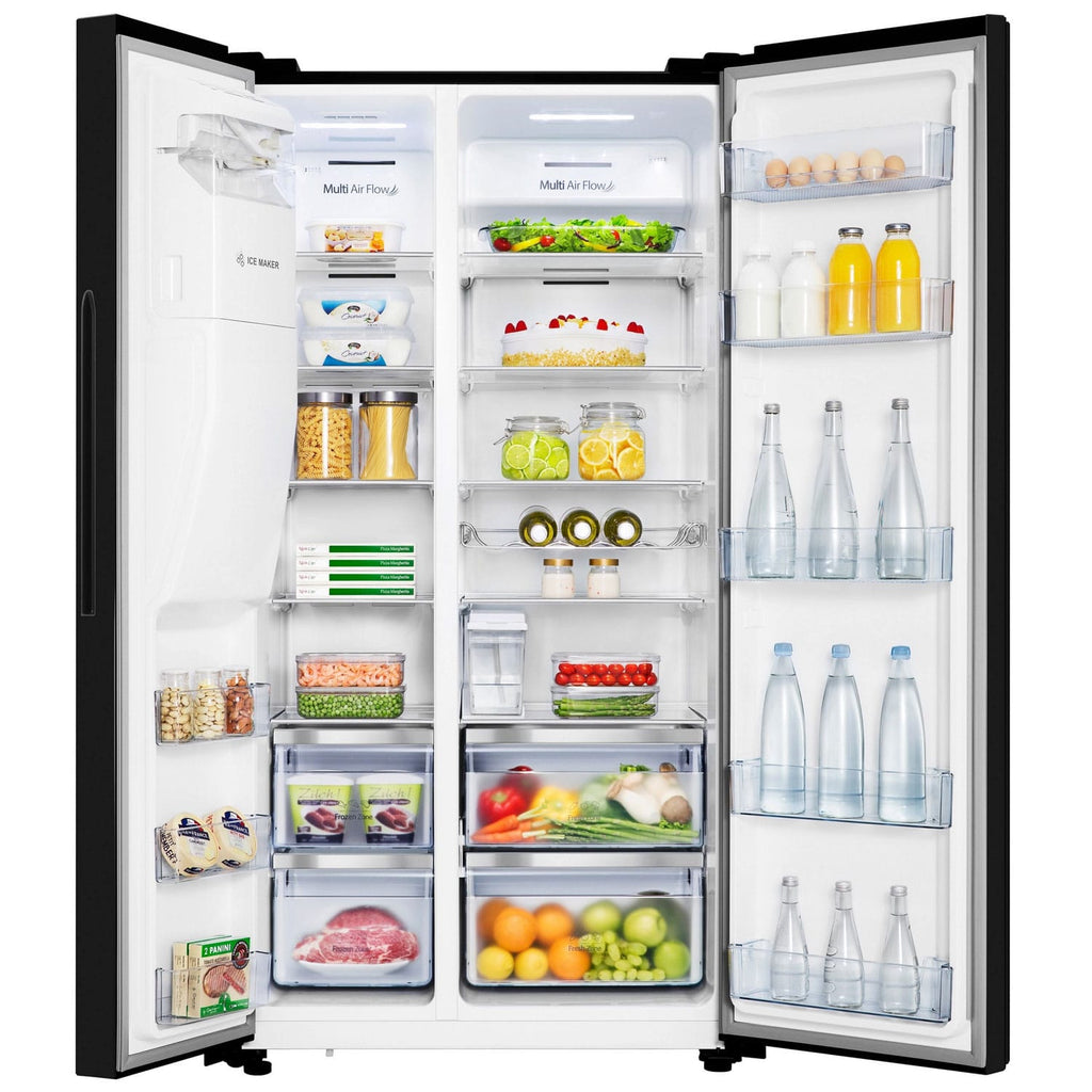 Hisense RS694N4TBE 179cm Tall American Fridge Freezer with Non-plumbed Ice & Water, 371 Litre Fridge, 191 Litre Freezer, 90cm Wide, Frost Free, Black