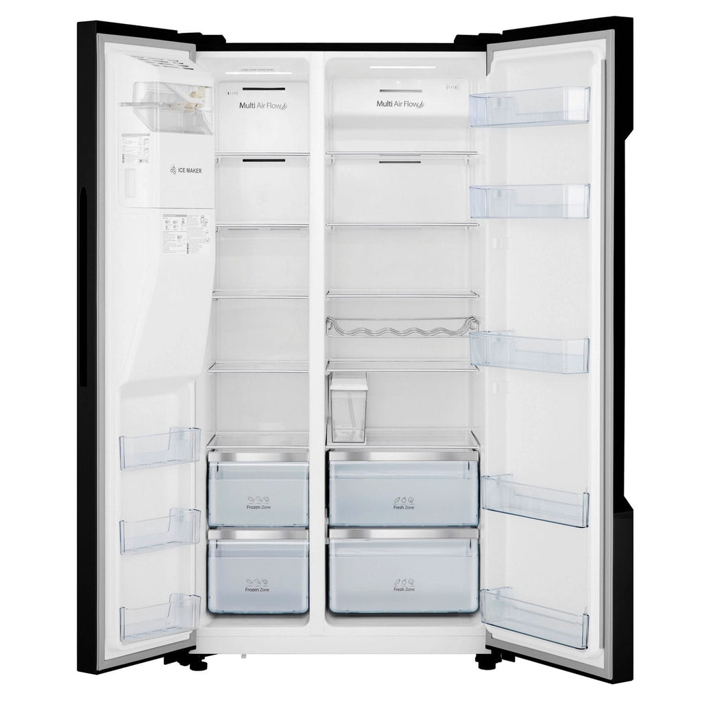 Hisense RS694N4TBE 179cm Tall American Fridge Freezer with Non-plumbed Ice & Water, 371 Litre Fridge, 191 Litre Freezer, 90cm Wide, Frost Free, Black