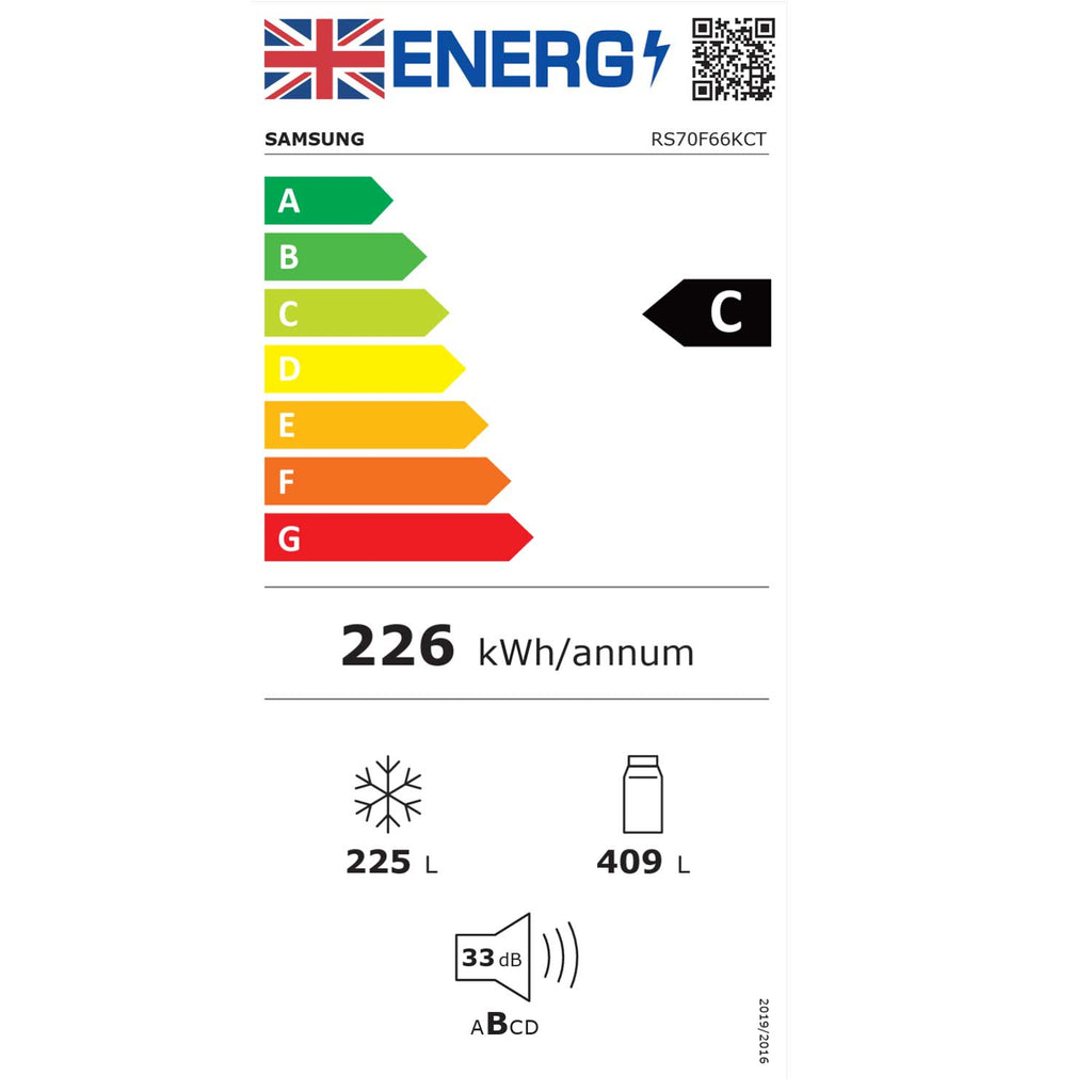 RS70F66KCTEU 179cm Tall French Door Fridge Freezer with Ice and Water, 409 Litre Fridge, 225 Litre Freezer, 91cm Wide, Frost Free, Stainless Steel