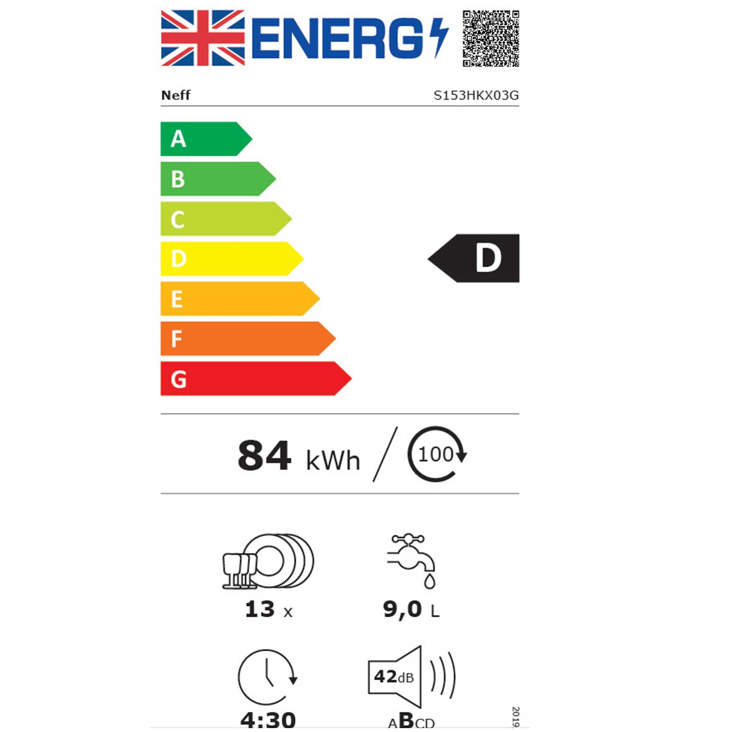 Neff S153HKX03G 13 Place Setting Integrated Dishwasher, 60cm Wide