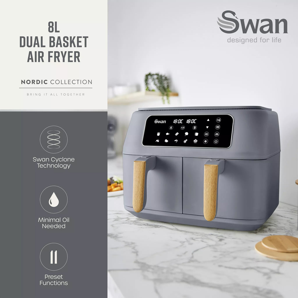 Swan Nordic Dual 2 x 4L 13-in-1 Air Fryer in Grey - SD10410GRY
