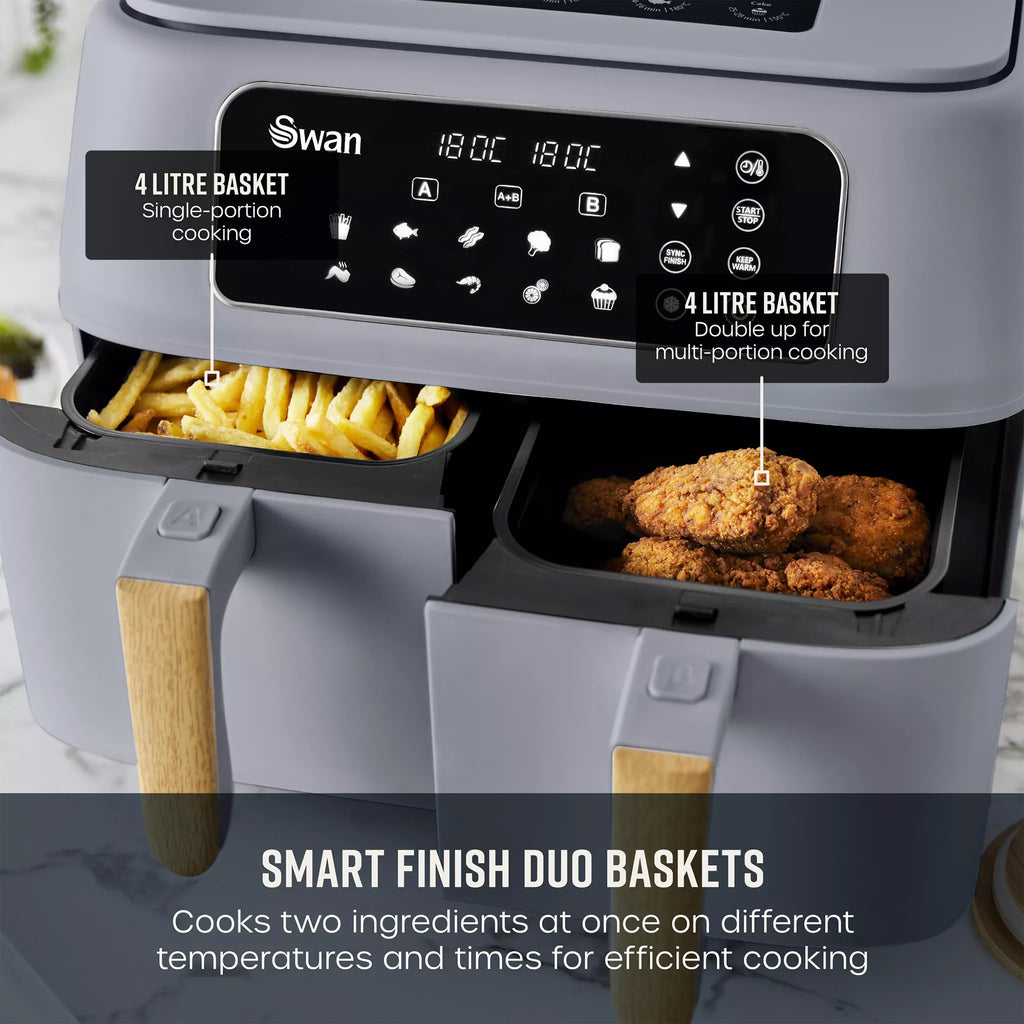 Swan Nordic Dual 2 x 4L 13-in-1 Air Fryer in Grey - SD10410GRY