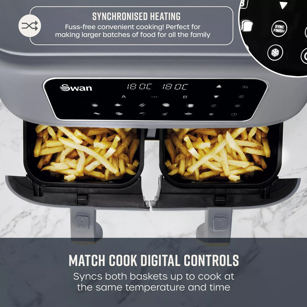 Swan Nordic Dual 2 x 4L 13-in-1 Air Fryer in Grey - SD10410GRY