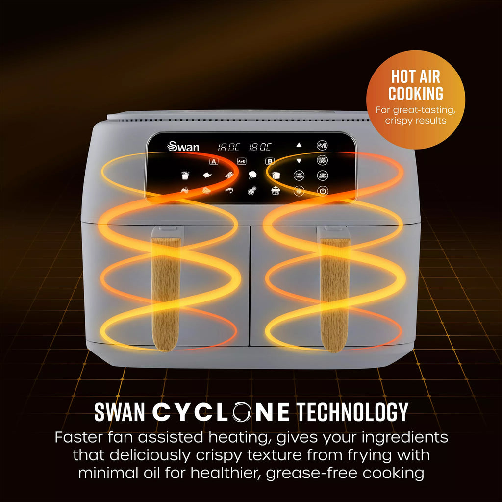 Swan Nordic Dual 2 x 4L 13-in-1 Air Fryer in Grey - SD10410GRY