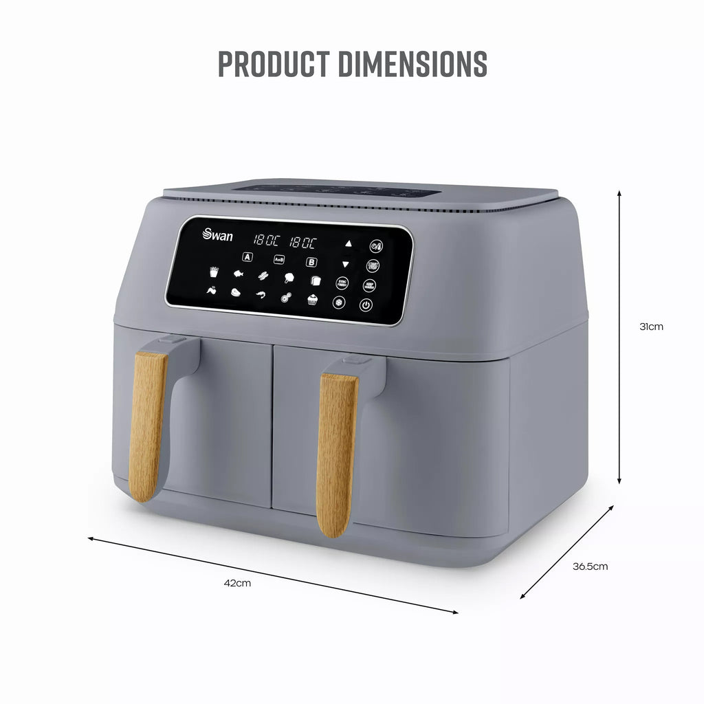 Swan Nordic Dual 2 x 4L 13-in-1 Air Fryer in Grey - SD10410GRY