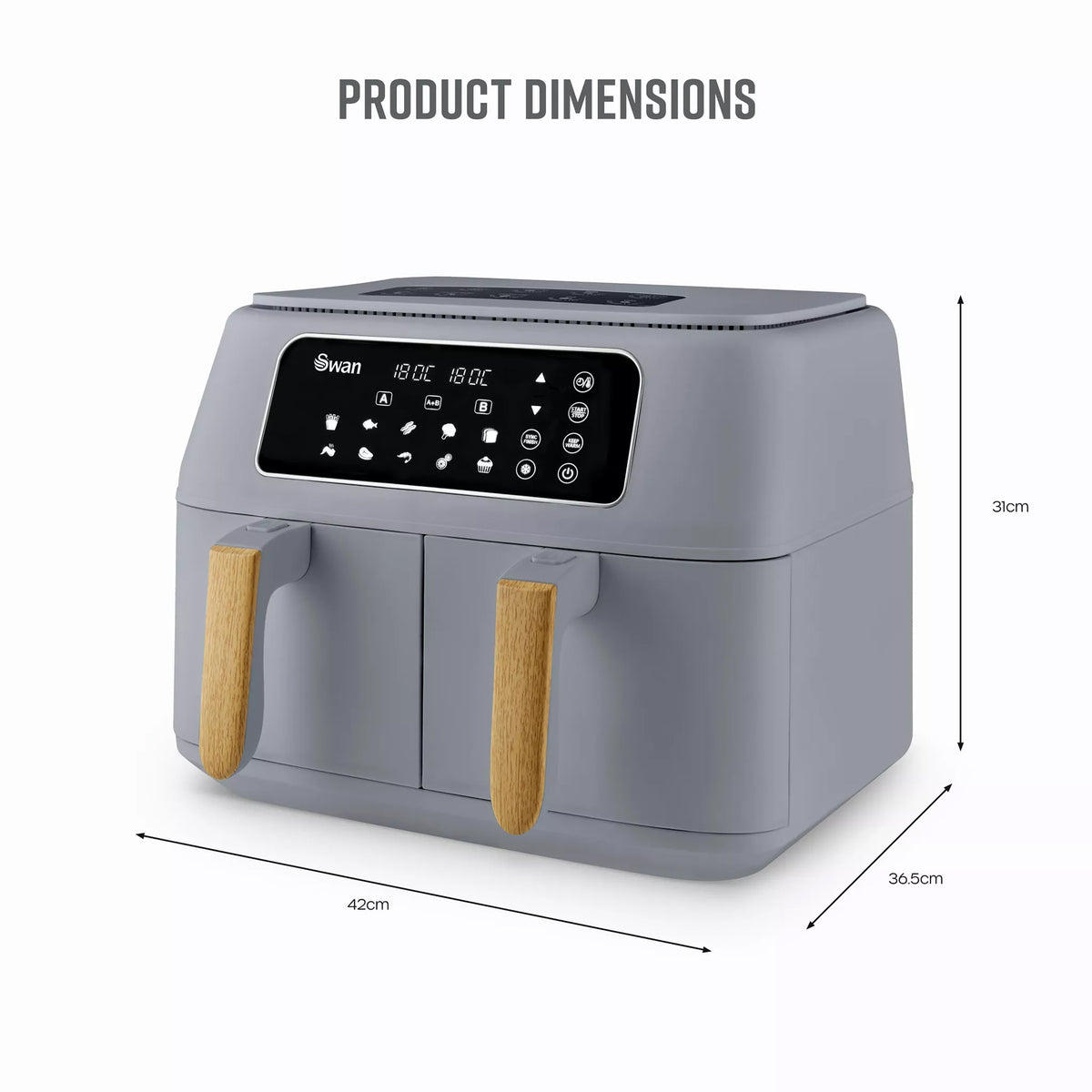 Swan Nordic Dual 2 x 4L 13-in-1 Air Fryer in Grey - SD10410GRY