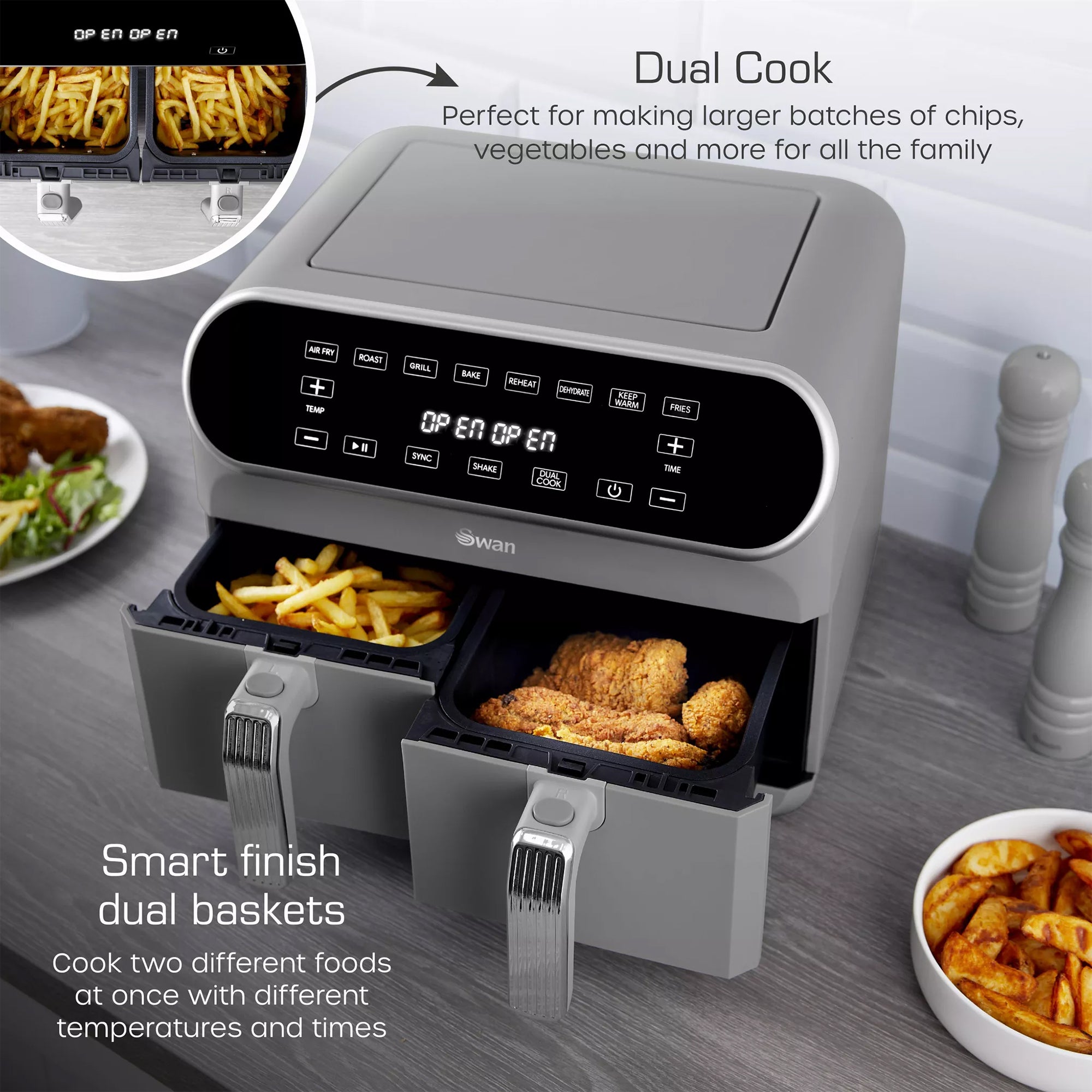 Swan Retro 8L Dual Basket Air Fryer in Grey – SD10519GR