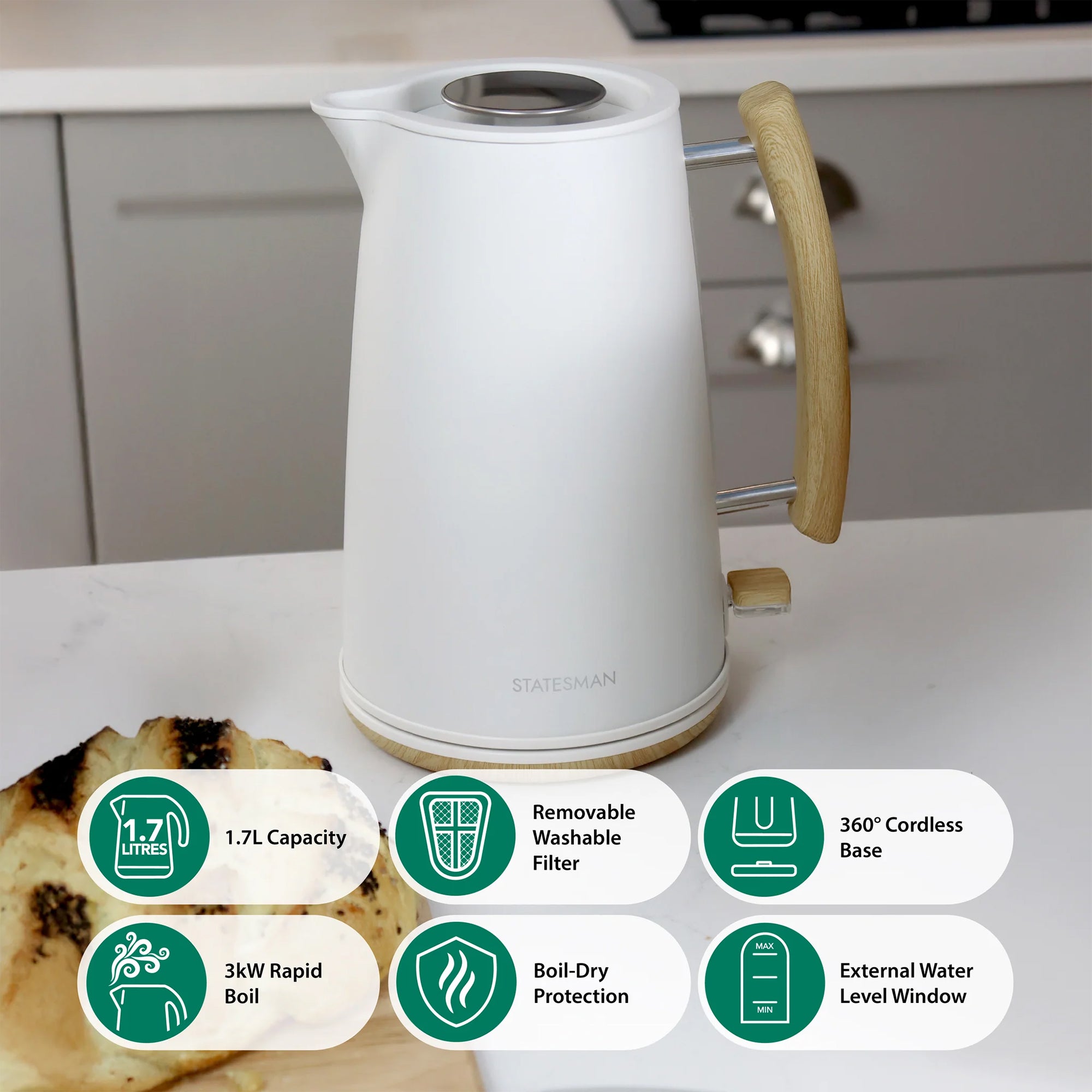 Statesman Scandi 1.7L Cordless Kettle - Cream (SKK00153CR)