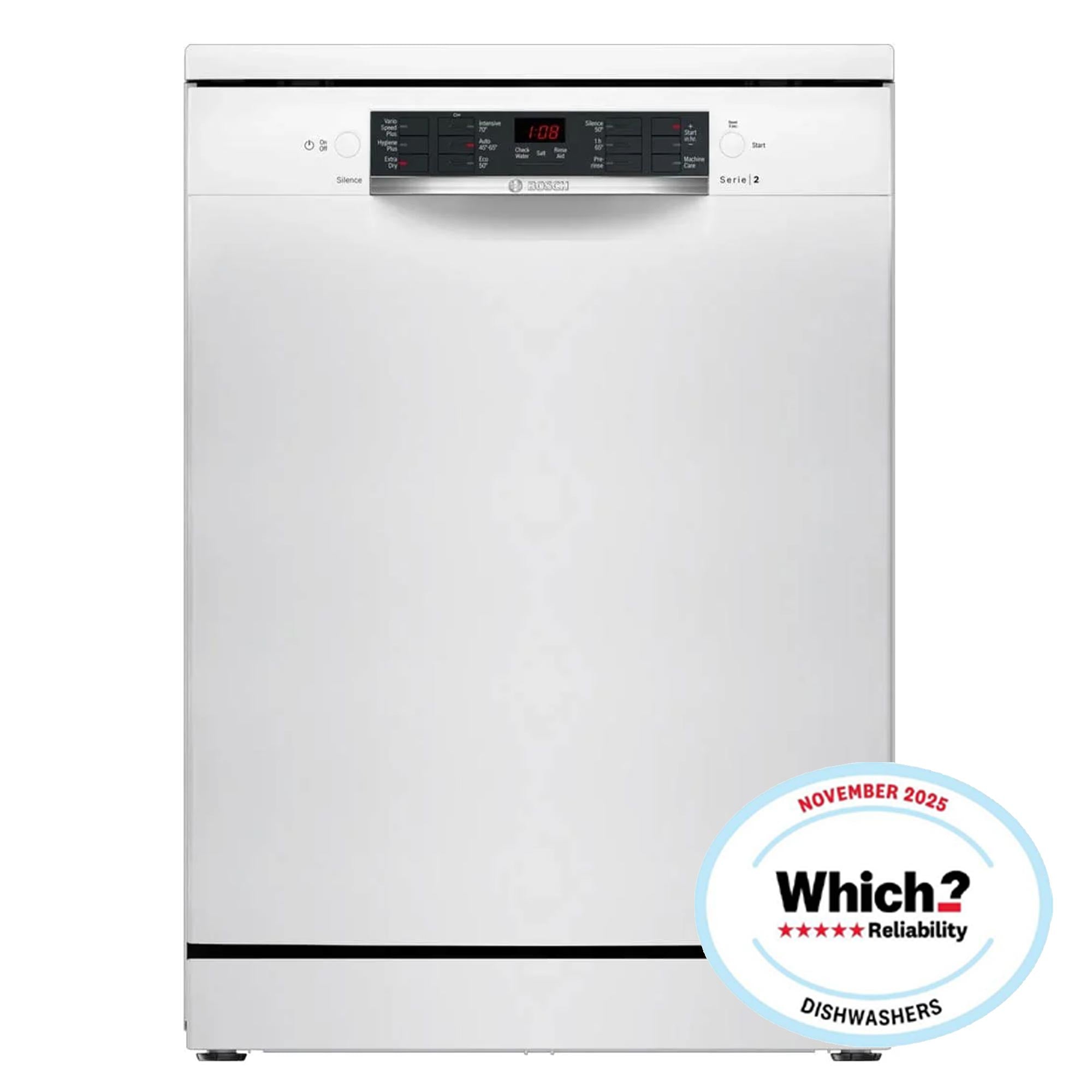 Bosch SMS26AW08G 12 Place Setting Freestanding Dishwasher, 60cm Wide, White