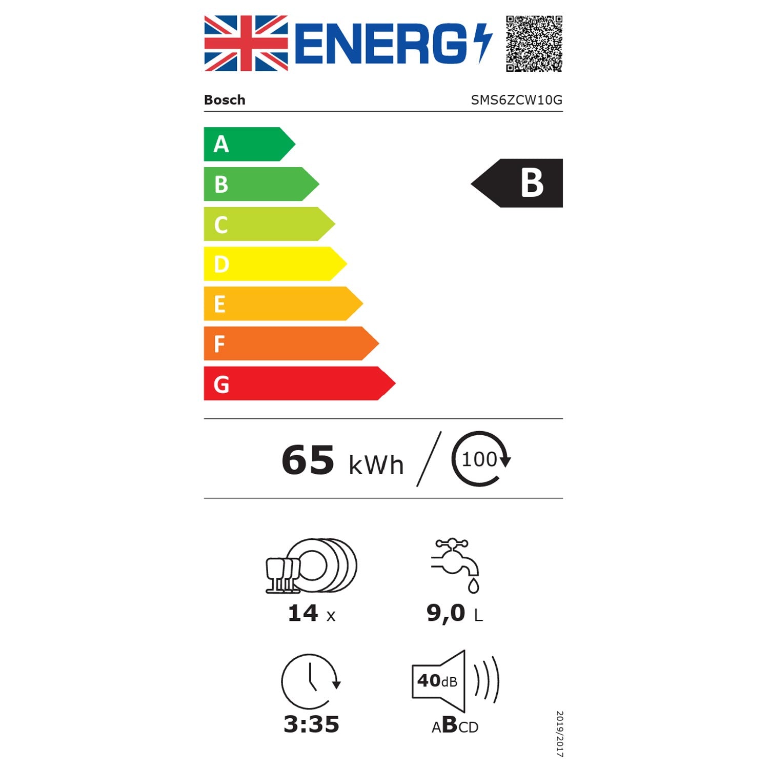 Bosch SMS6ZCW10G 14 Place Setting Freestanding Dishwasher with PerfectDry, 60cm Wide, White