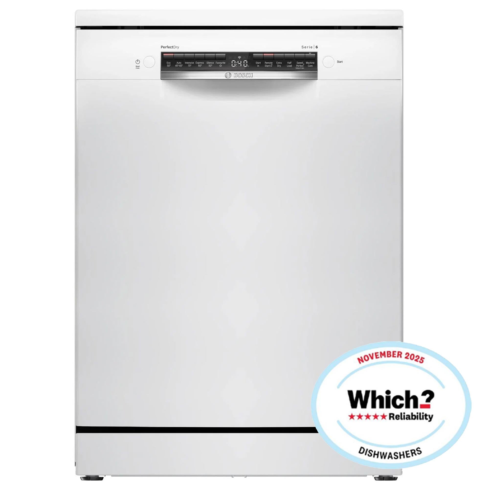 Bosch SMS6ZCW10G 14 Place Setting Freestanding Dishwasher with PerfectDry, 60cm Wide, White