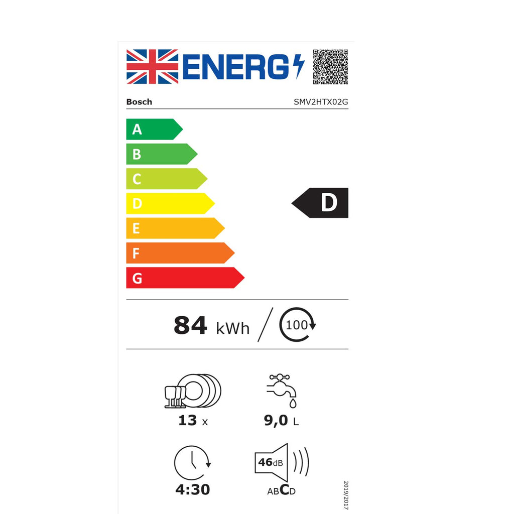 Bosch SMV2HTX02G 13 Place Setting Integrated Dishwasher, 60cm Wide