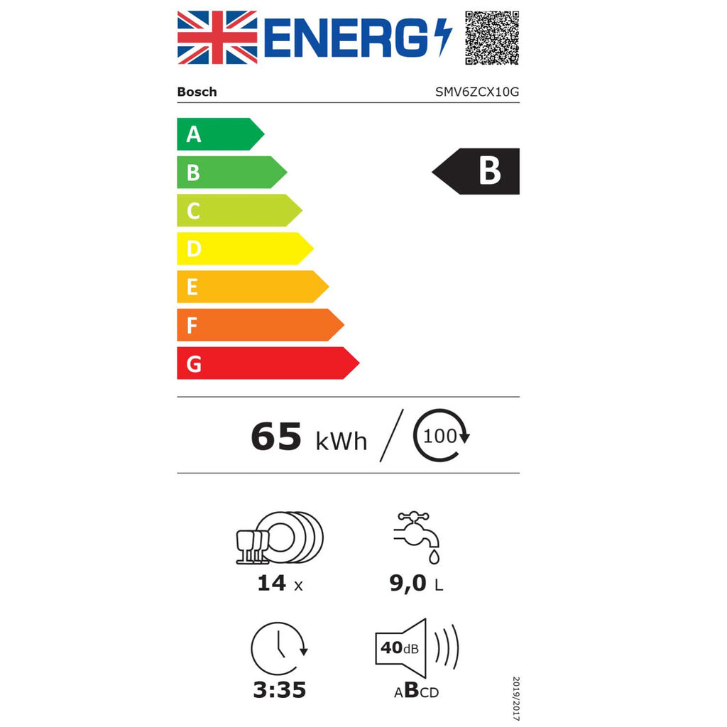 Bosch SMV6ZCX10G 14 Place Setting Integrated Dishwasher, 60cm Wide