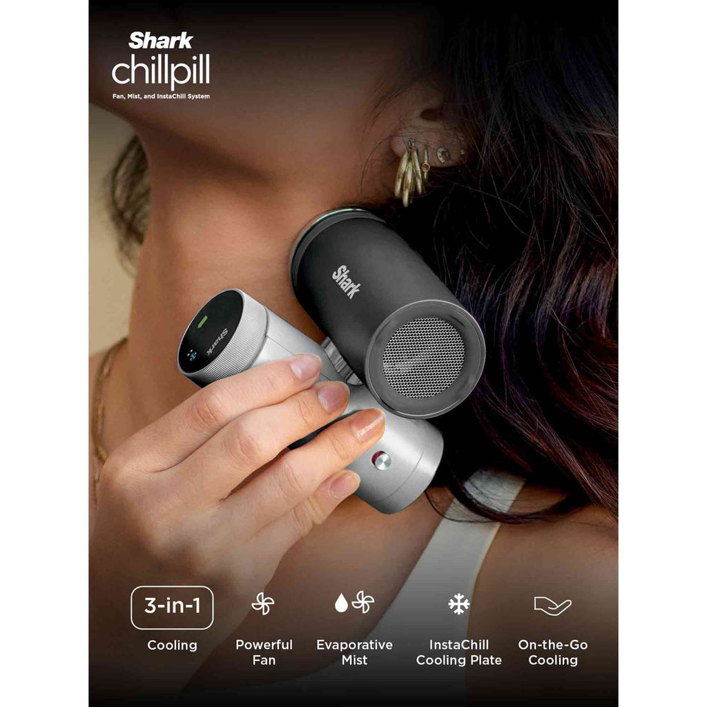 Person using a Shark chillpill product with features listed below.