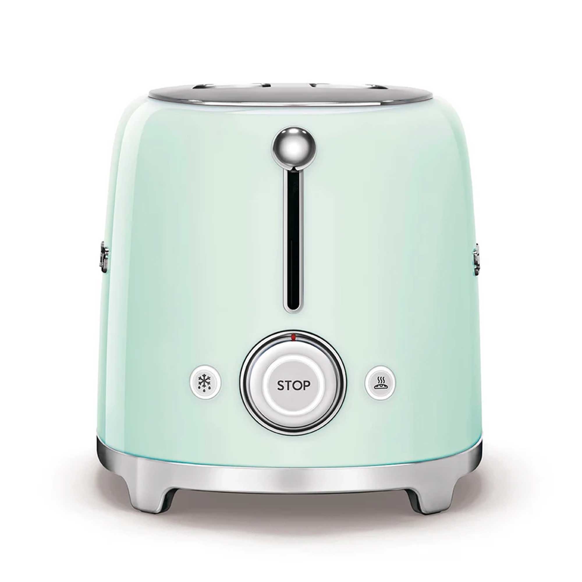 Pastel green toaster on white background showing the controls