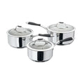 Silver saucepans on white background