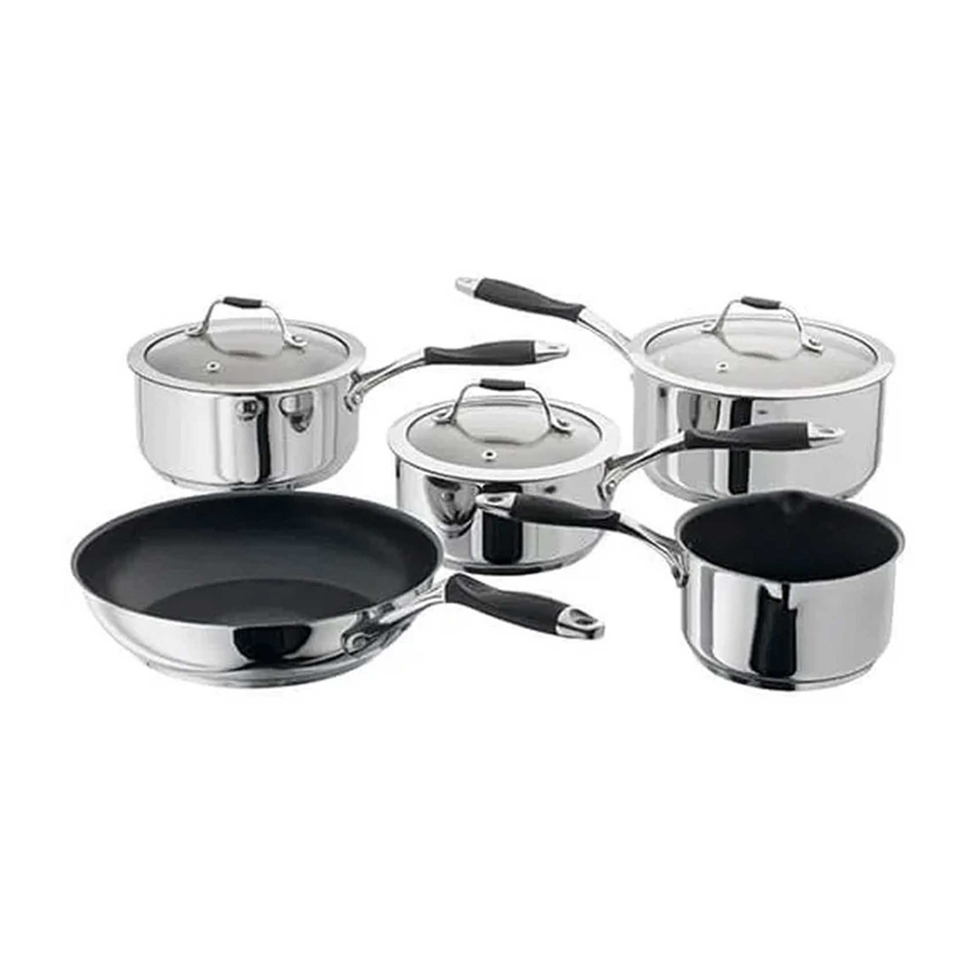 Silver saucepan set on white background
