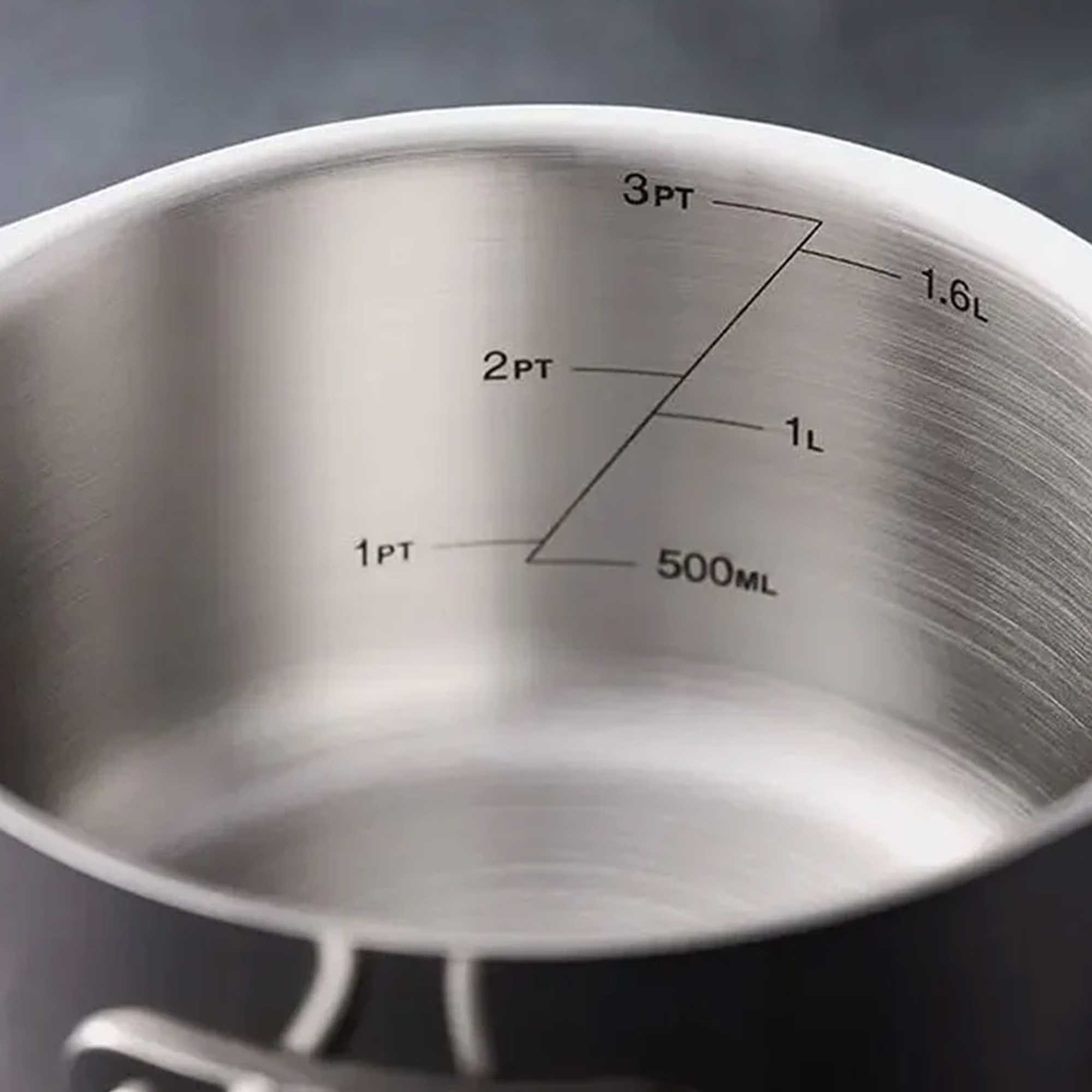 Internal measuring guide inside saucepan